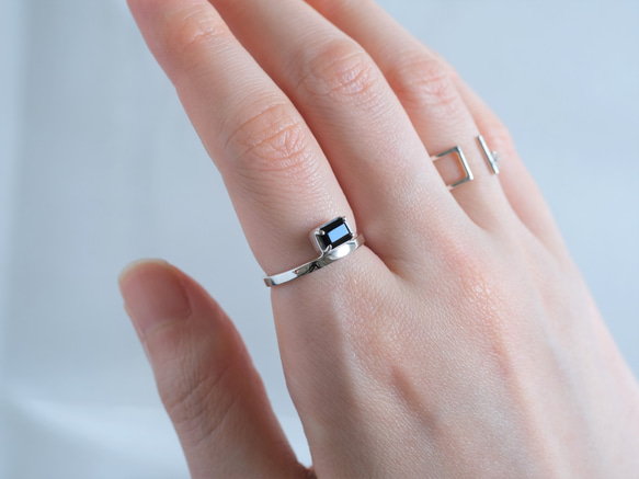 Rectangle ring　ブラックスピネル　天然石シルバーリング　silver925 5枚目の画像