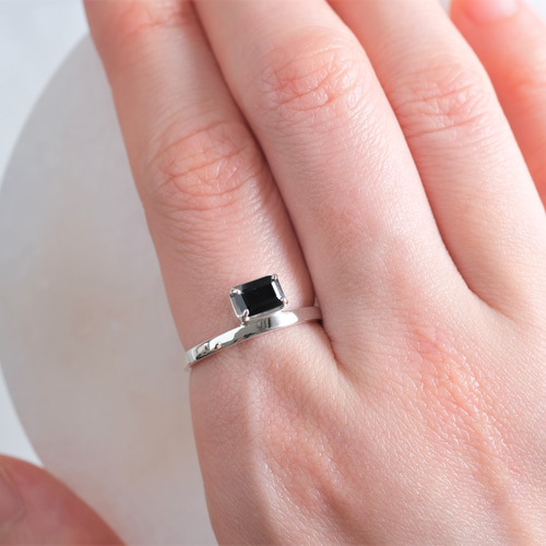 Rectangle ring ブラックスピネル 天然石シルバーリング silver925