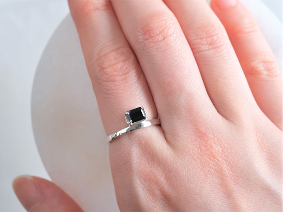 Rectangle ring　ブラックスピネル　天然石シルバーリング　silver925 7枚目の画像