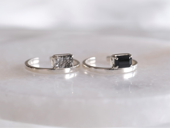 Rectangle ring　ブラックスピネル　天然石シルバーリング　silver925 4枚目の画像