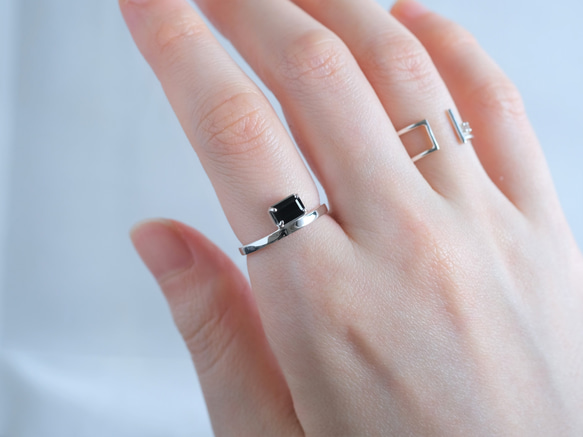 Rectangle ring　ブラックスピネル　天然石シルバーリング　silver925 6枚目の画像