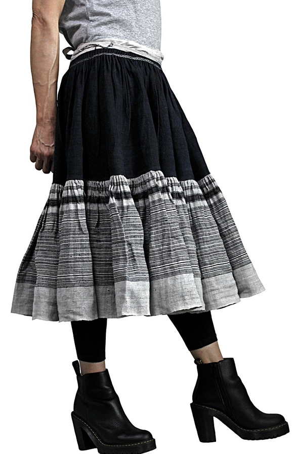 モンのヘンプ古布スカート（SHM-013） 3枚目の画像