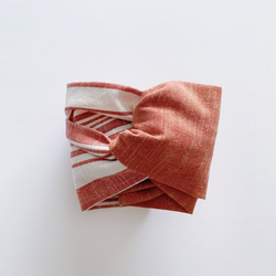 会津木綿のターバン(テラコッタ縞×テラコッタレッド) 2枚目の画像