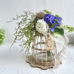 紫陽花の涼しげなアレンジ おしゃれなガラス花器付き パープル