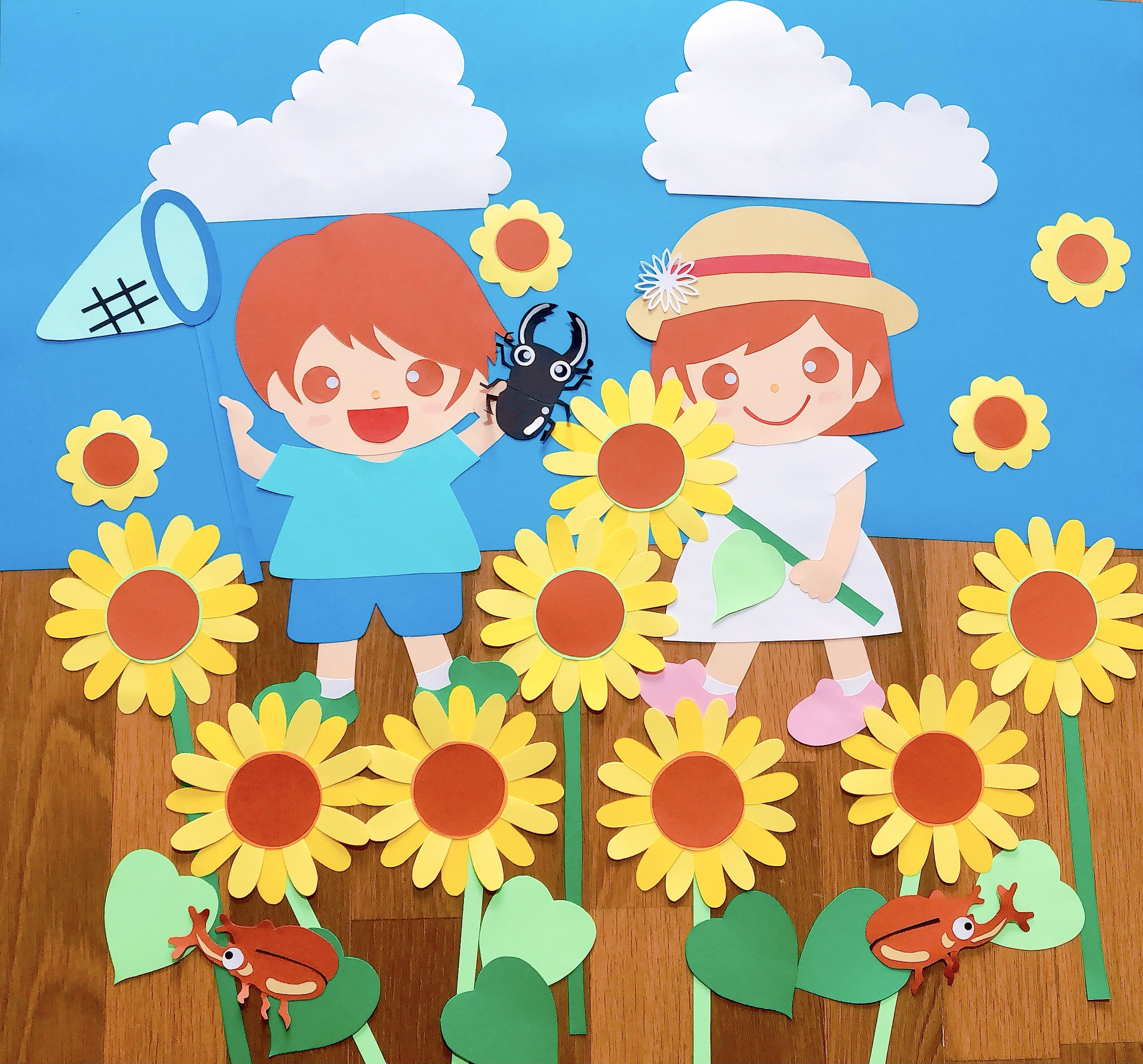 ♥A*B♡ひまわり飾り。ひまわりうさぎちゃん*♡可愛い七夕飾り*♡♥ 7月 8月 夏 壁面飾り ひまわり 向日葵 型紙 ののの 通販