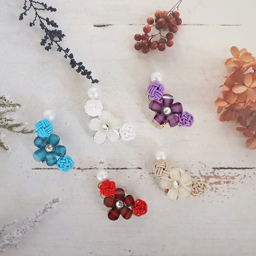 ⭐お花のカボションと水引の片耳用 イヤーカフ 和風 和モダン