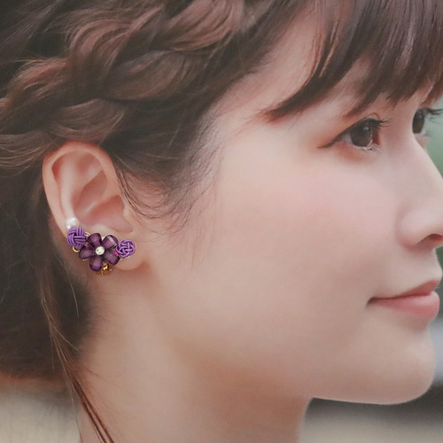 ⭐お花のカボションと水引の片耳用 イヤーカフ 和風 和モダン