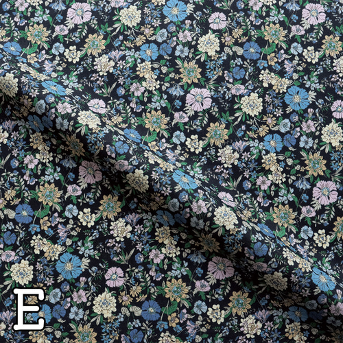 新入荷！『 花柄プリント 60ローン生地 110cm Eーブルー』～50㎝単位で 