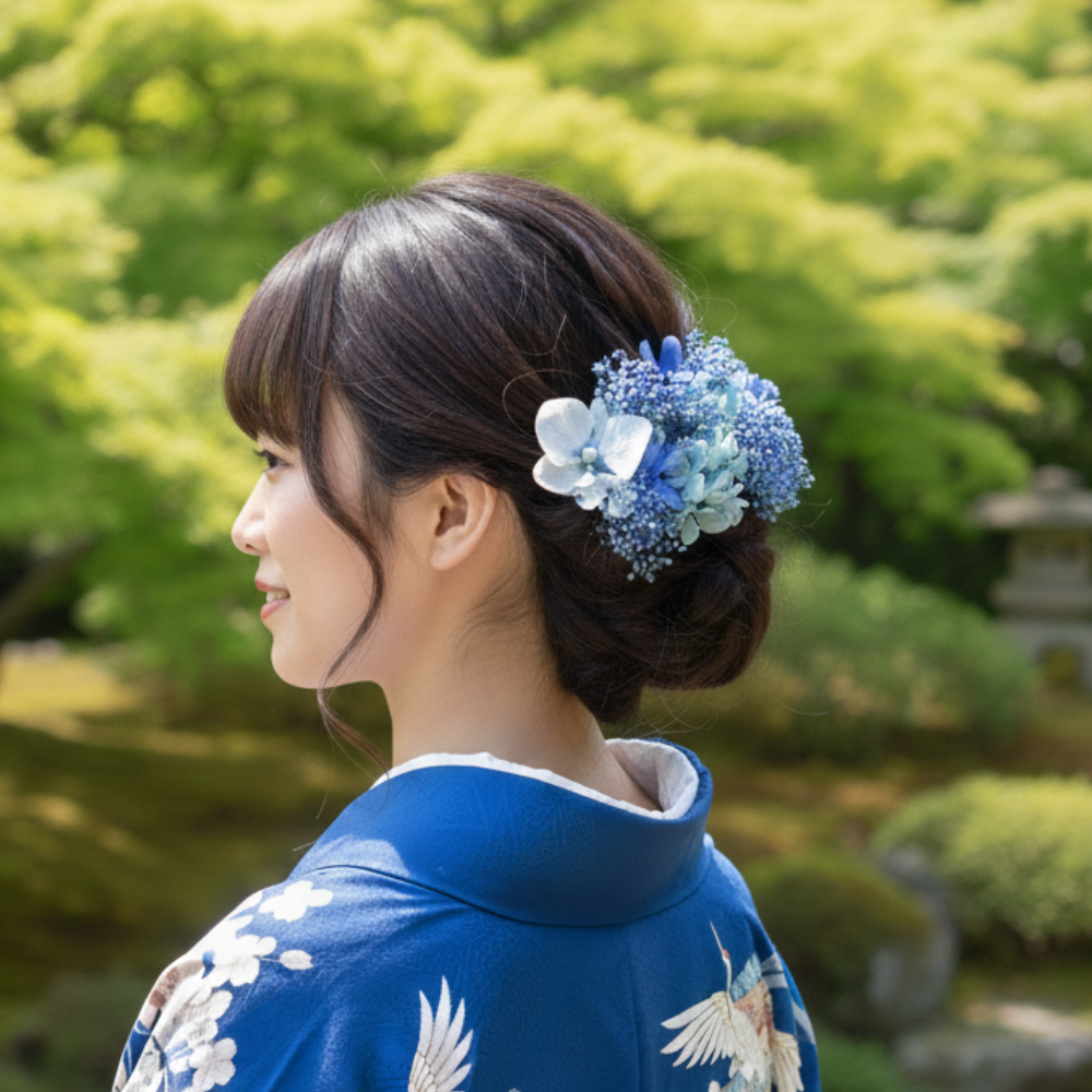 ブルー胡蝶蘭の髪飾り20輪セット 卒業式 成人式 結婚式 髪かざり プリザーブドフラワー ヘッドドレス 和装 花 青