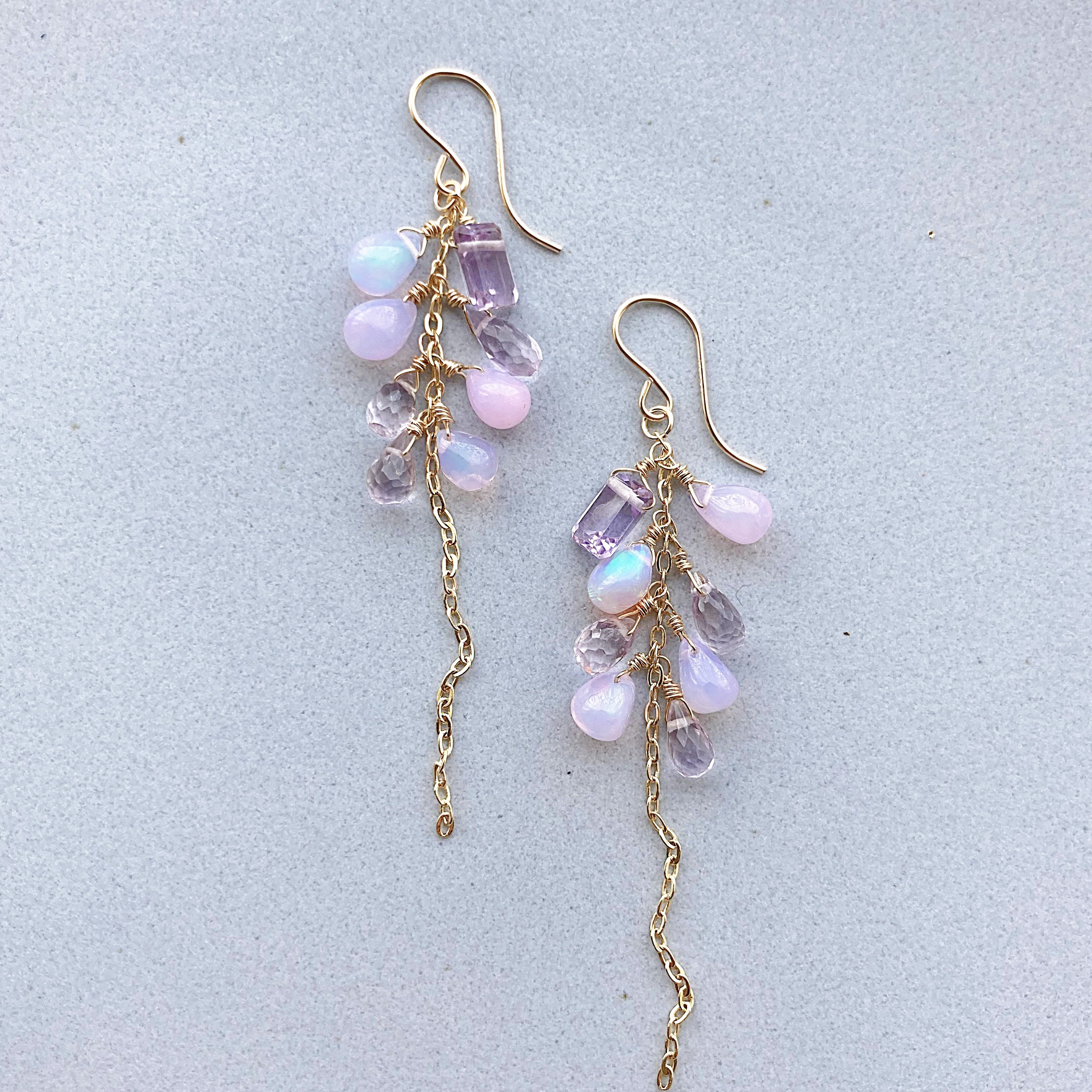 天然石♡はるうらら〜枝垂れ桜のスペシャルロングピアス14kgf 天然石♡はるうらら〜枝垂れ桜のスペシャルロングピアス14kgf