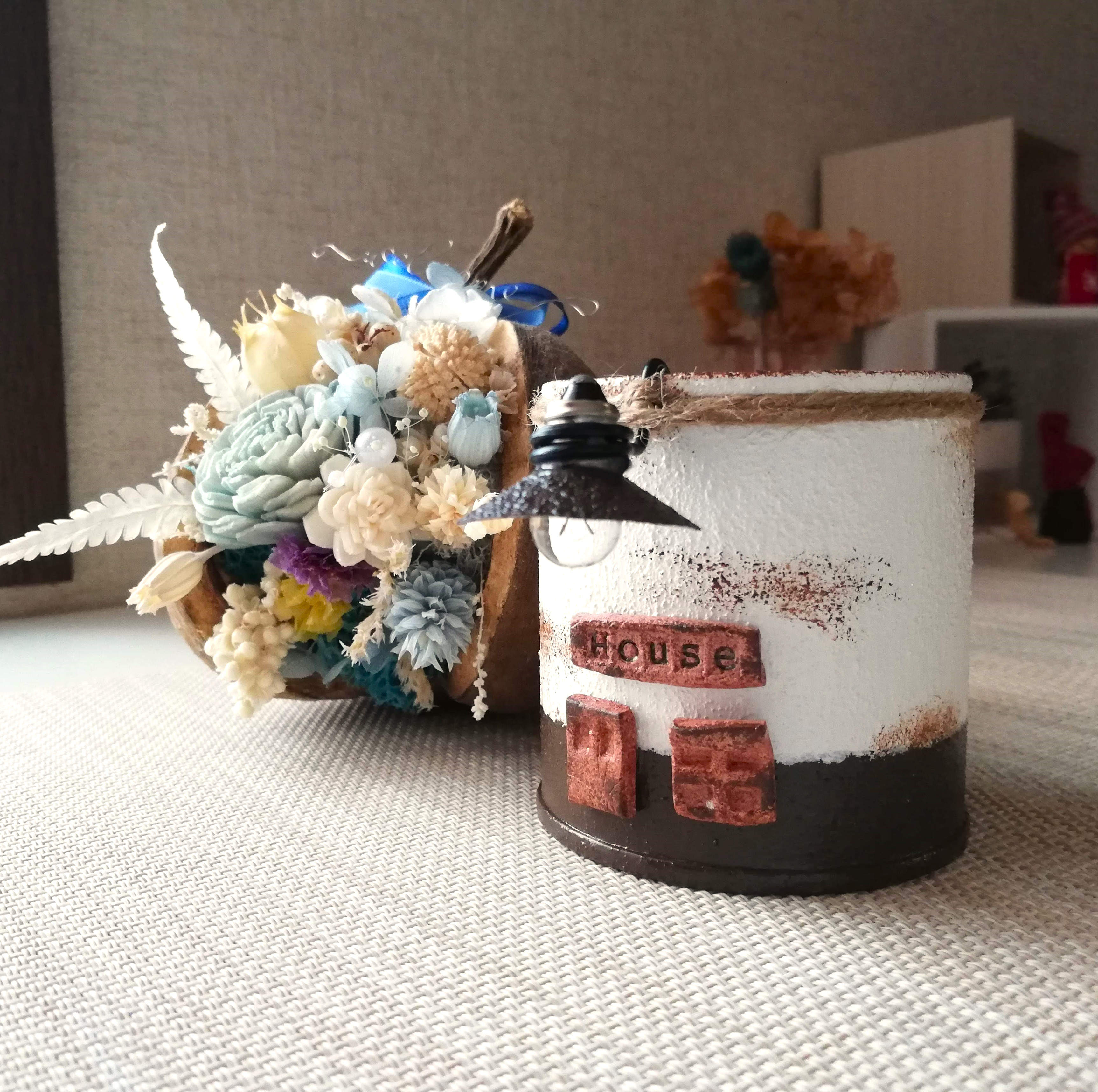 リメ缶・リメイク缶☆ランプのまちのリメ缶B☆お家 1個（リメ