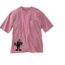 サボテン柄　ポケット付きビッグTシャツ綿100% (男女兼用)【SS～3L】 1枚目の画像