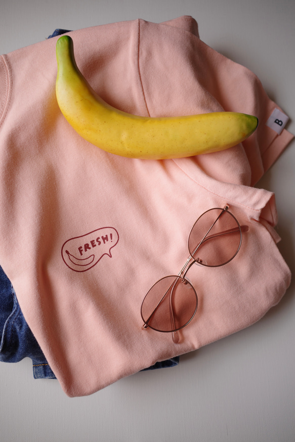 在庫限り S〜XXLサイズ【アプリコットピンク】7daysFRESHバナナTシャツ 1枚目の画像