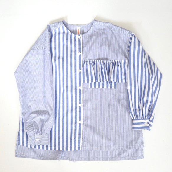 organic cotton frill pocket blouse (blue stripe) 9枚目の画像