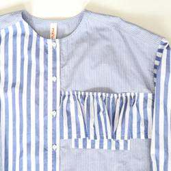 organic cotton frill pocket blouse (blue stripe) 10枚目の画像