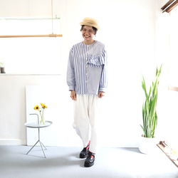 organic cotton frill pocket blouse (blue stripe) 7枚目の画像