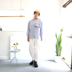 organic cotton frill pocket blouse (blue stripe) 4枚目の画像