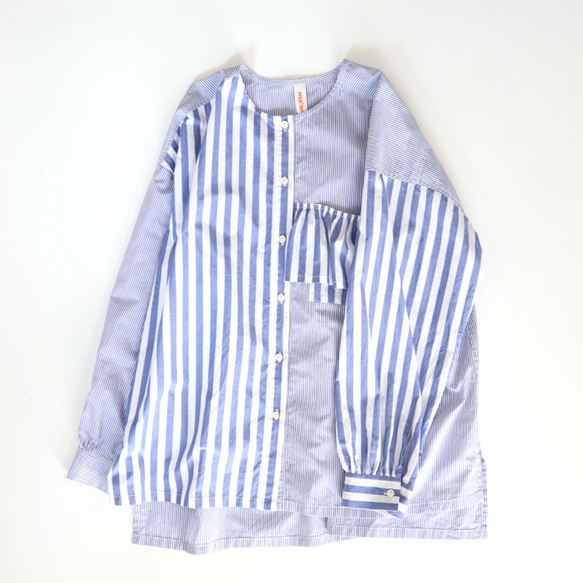 organic cotton frill pocket blouse (blue stripe) 8枚目の画像