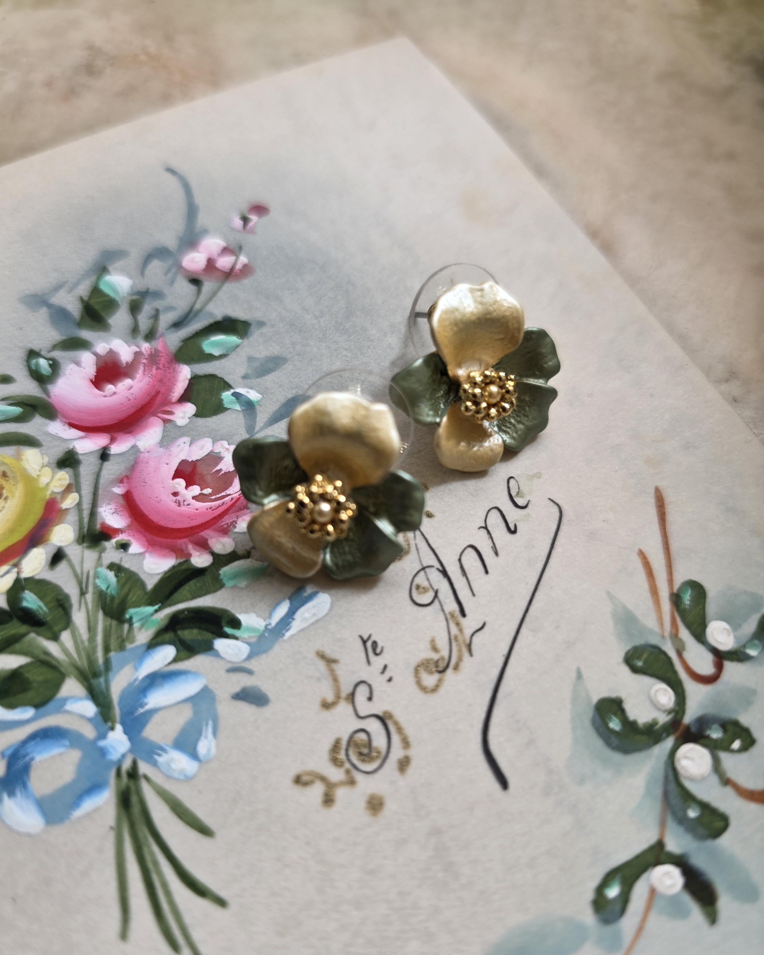 ヴィンテージ　デッドストック　ピアス　イエロー×グリーン