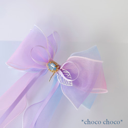 アジサイの花　オーガンジーリボンのポニーフック（ピンク） 5枚目の画像