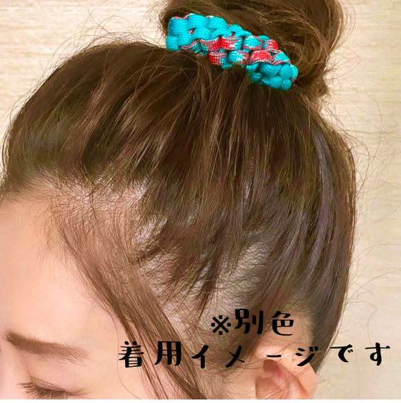 ★再再再販　パラコード　3way　美容師と作ったヘアゴム　ネイビー／シクラメンピンク　大人ヘアゴム　金属アレルギー対応 7枚目の画像