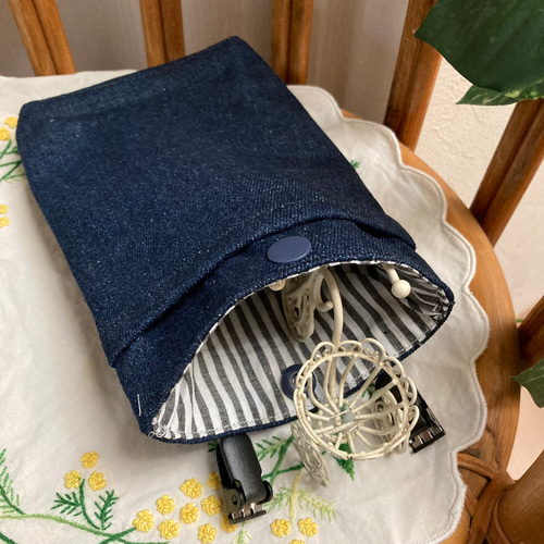 大人の移動ポケット縦長め19cm グレーストライプ他 ポシェット K&S