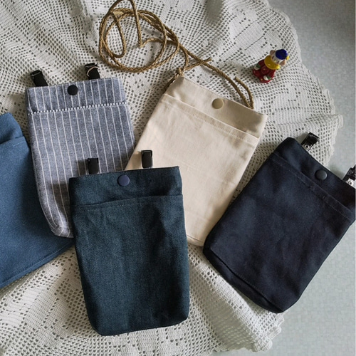 大人の移動ポケット縦長め19cm グレーストライプ他 ポシェット K&S