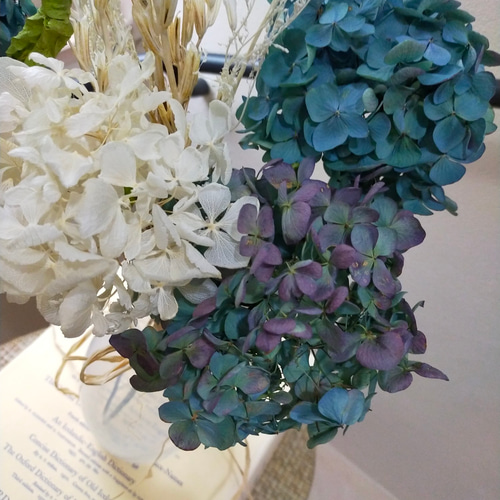 秋色紫陽花ドライフラワーと白い紫陽花と白い野草のセット