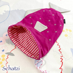 お魚巾着（給食袋）「星のさかな」◆ マゼンタ ピンク 刺繍 5枚目の画像
