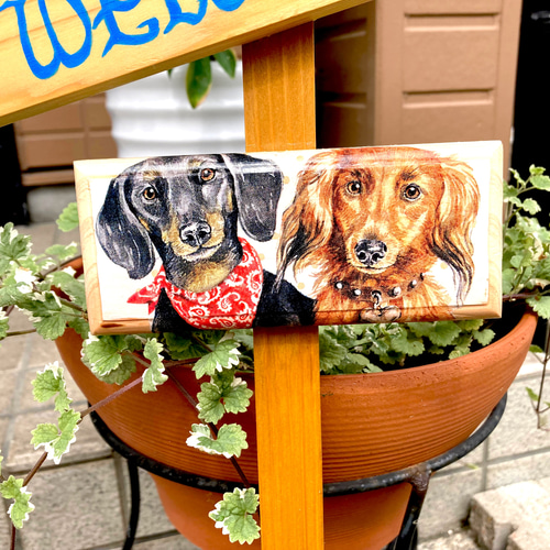 ガーデンピック(ダックスフンド)デコパージュ　ダックス　犬　犬雑貨　花柄雑貨 ガーデンピック(ダックス)デコパージュ ダックスフンド 犬 犬雑貨 花柄