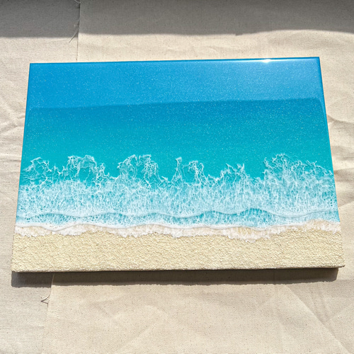 原画】海アート B4（365×258×20mm） レジンアート 海 波 インテリア 絵