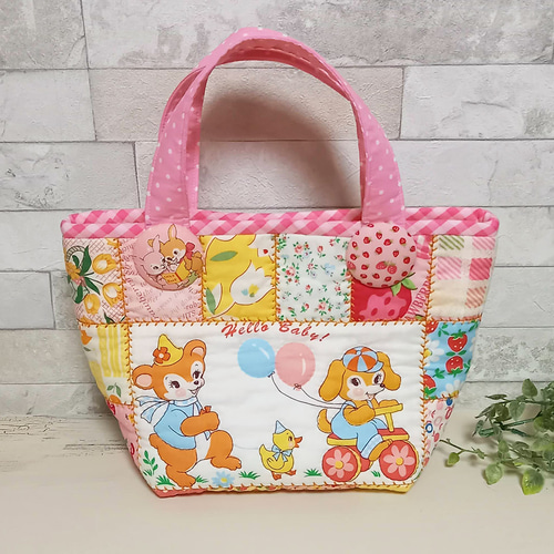 ハンドメイド ちょっとおでかけミニトートバッグ ランチバッグ パッチ