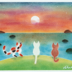 パステル原画　3匹の猫「Sunset」 2枚目の画像