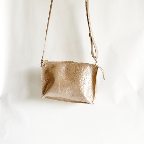 ショルダーバッグ・ポシェット BOHEME GRANA DOUBLE SHOULDER ダブルポシェット ショルダーバッグ 本革 ボタニカル シャンパン