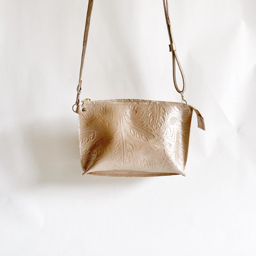 ショルダーバッグ・ポシェット BOHEME GRANA DOUBLE SHOULDER ダブルポシェット ショルダーバッグ 本革 ボタニカル シャンパン