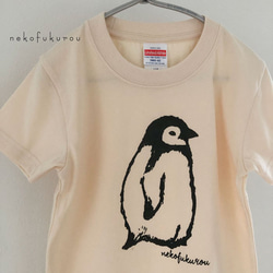 ペンギンプリント  こども・大人　Tシャツ クリーム 3枚目の画像