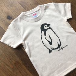 ペンギンプリント  こども・大人　Tシャツ クリーム 2枚目の画像