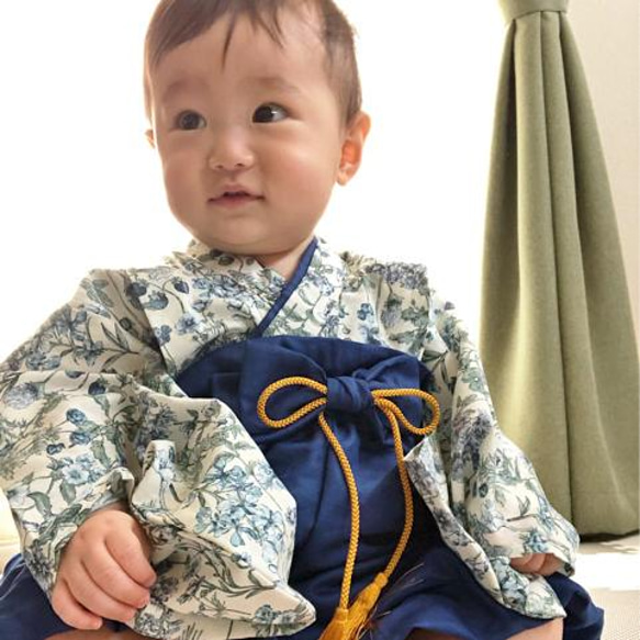 80/ふうせん袴(青藍)＊イングリッシュガーデン着物✧˖°⌖꙳✧˖°ベビー袴/男の子 3枚目の画像