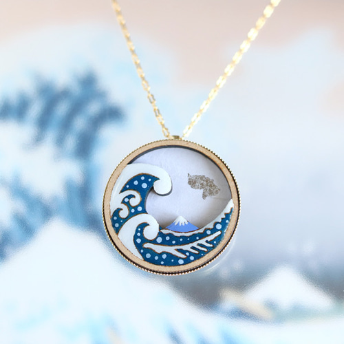 神奈川沖浪裏ネックレス兼ブローチ 2way・冨嶽三十六景 葛飾北斎/n372