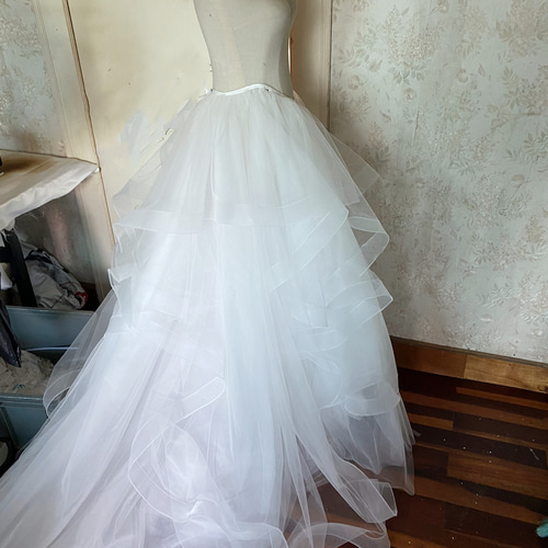 ウェディングドレス スカートのみ ホワイト ソフトチュール トレーン  