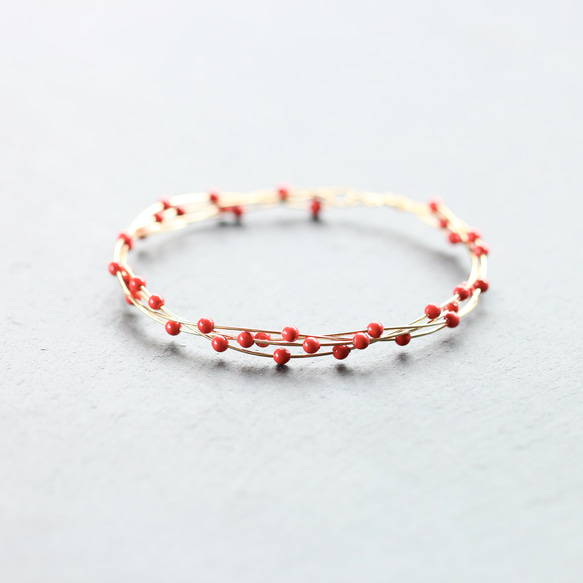 【特集掲載】差し色レッド❤️ 14kgf Swarovski Pearl Coral Twist Bangle 1枚目の画像