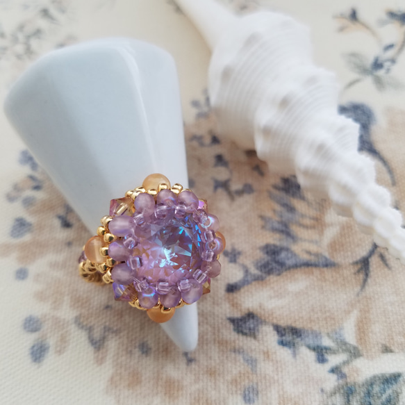 クリスタルガラスのチェコビーズフレーミングリング/CRYカプチーノディ