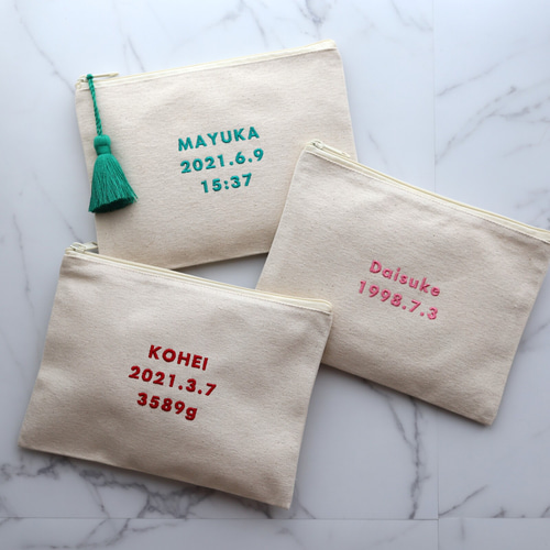 推し色・名入れ フラットポーチ｜母子手帳・通帳・アクスタ・推し活