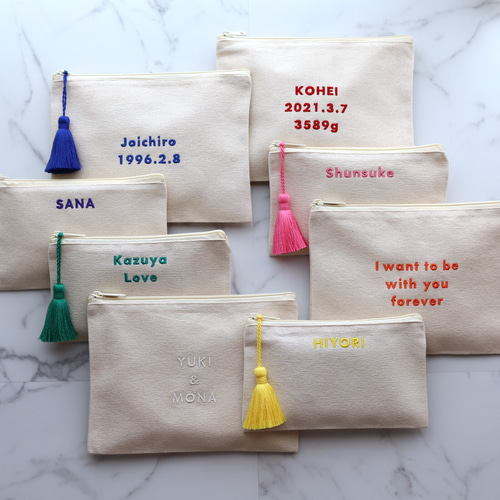 推し色・名入れ フラットポーチ｜母子手帳・通帳・アクスタ・推し活