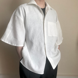 自然な風合いの半袖メンズシャツ(白)遠州織物 6枚目の画像