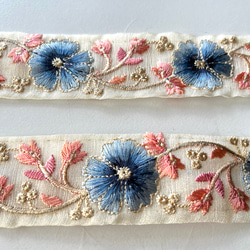 【50cm】インド刺繍リボン　ブルー　オーガンジー　SO412 4枚目の画像