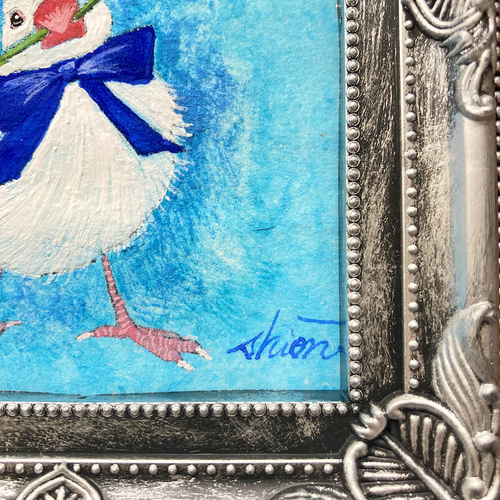 父の日の日本画 バラと白文鳥 / インテリアアート 鳥の絵画 ギフト