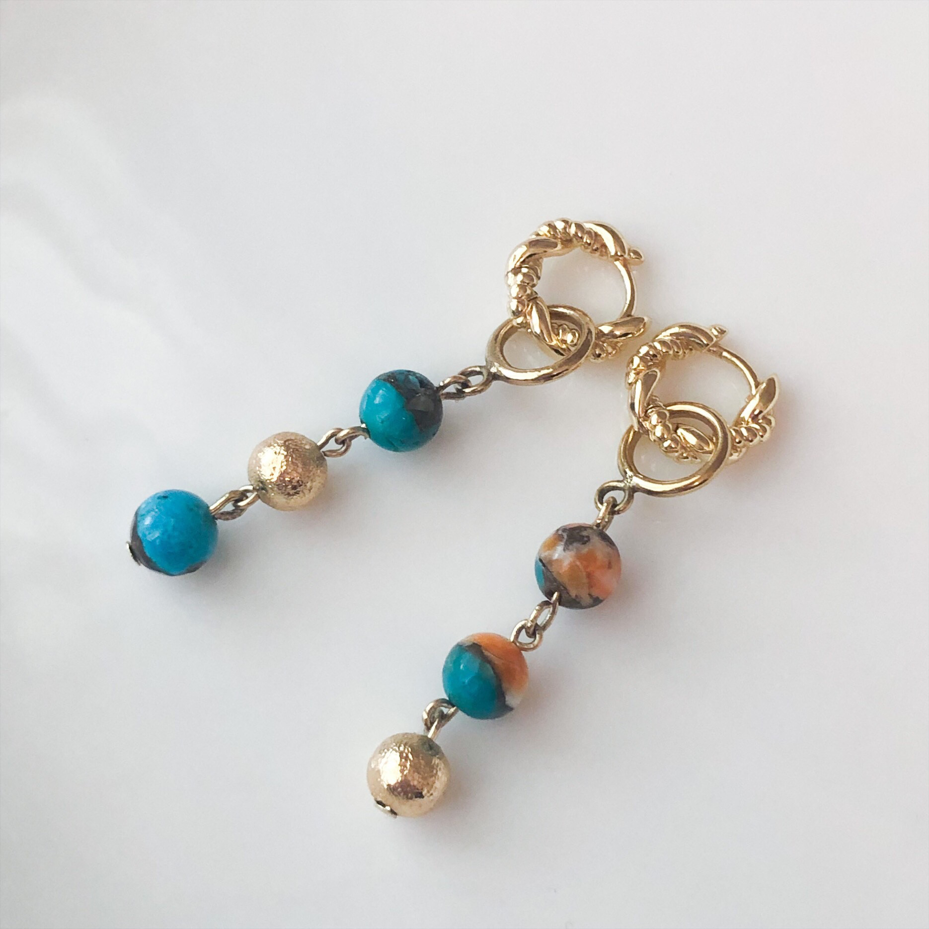 BOUCLE【14】オイスターコッパー ターコイズ ２WAY 14KGF フープピアス