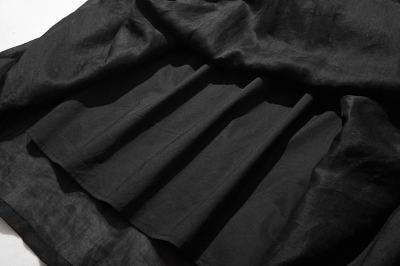 優しく揺れる、ゆるふわギャザースカート　リネンロングスカート　裏地付き　ブラック　220512-5 5枚目の画像