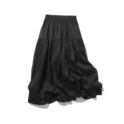 優しく揺れる、ゆるふわギャザースカート　リネンロングスカート　裏地付き　ブラック　220512-5 8枚目の画像